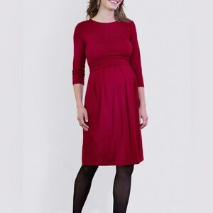Red Seraphine Pleated Waist Maternity/ Nursing Dress